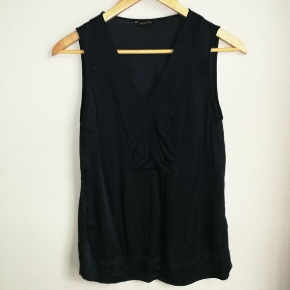 MASSIMO DUTTI Navy Lightweigth Flowy Faux Wrap V Neck Tank Top Size 8 - Picture 2 of 11